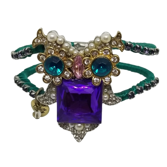 BETSEY JOHNSON RHINESTONE ENCRUSTED OWL STATEMENT NECKLACE & BRACELET SET - Picture 7 of 12